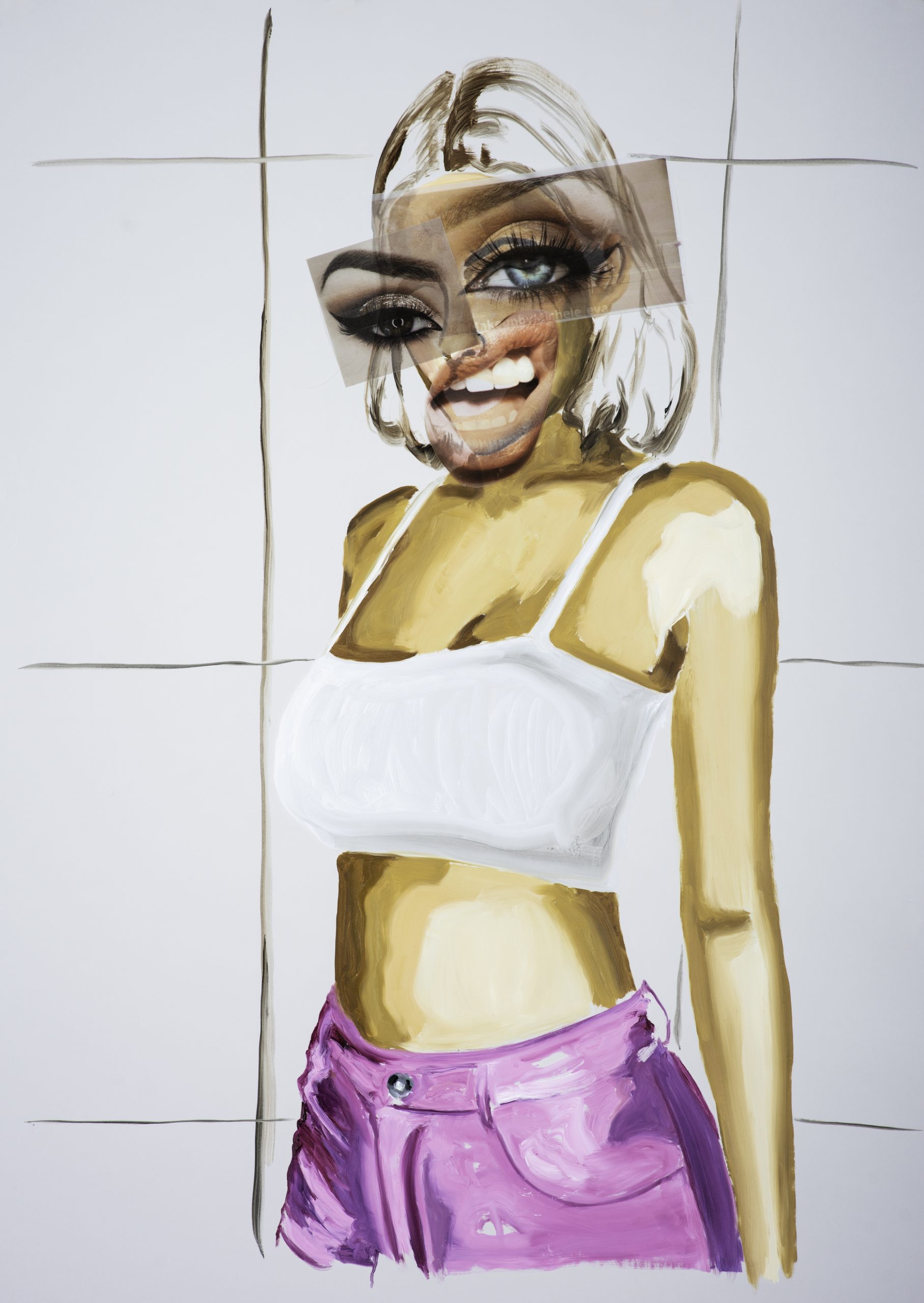 Jump Scare, 2019, oil and collage on translucent paper, 84 x 59cm